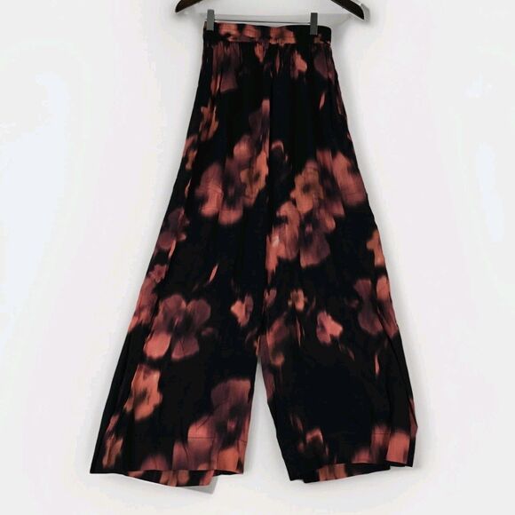 Universal Standard Pant Women Wide Leg Black Floral Elastic Waist Size 4XS - Picture 2 of 6